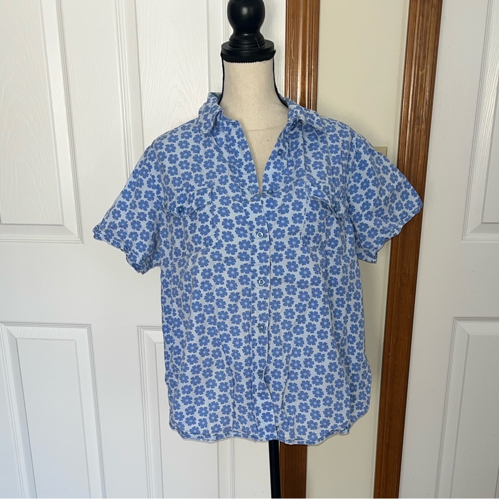 Main Street Blues Floral Button Up